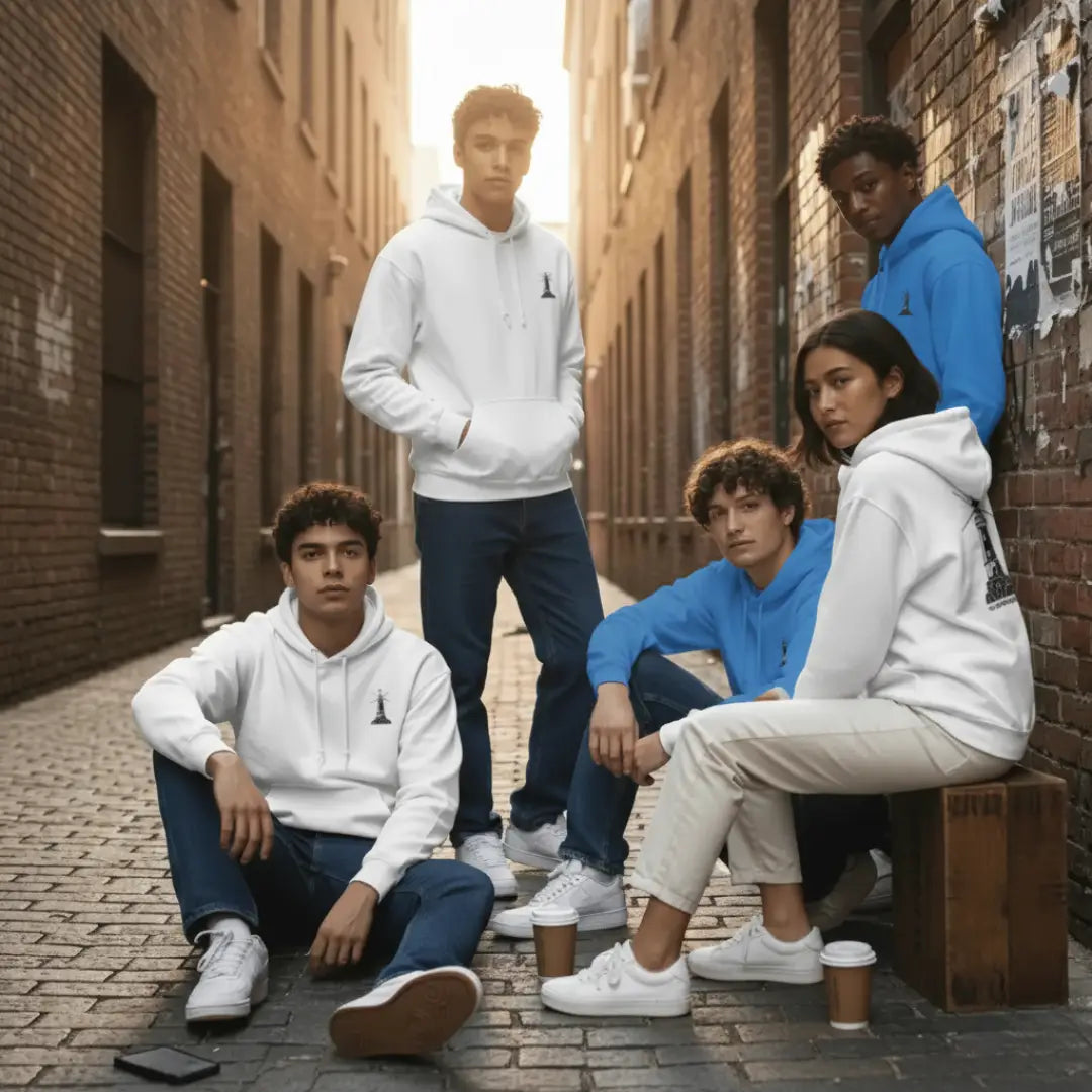 Iconic Street Vibe: White Hoodie with Signature Lighthouse Logo JazzyCrafting