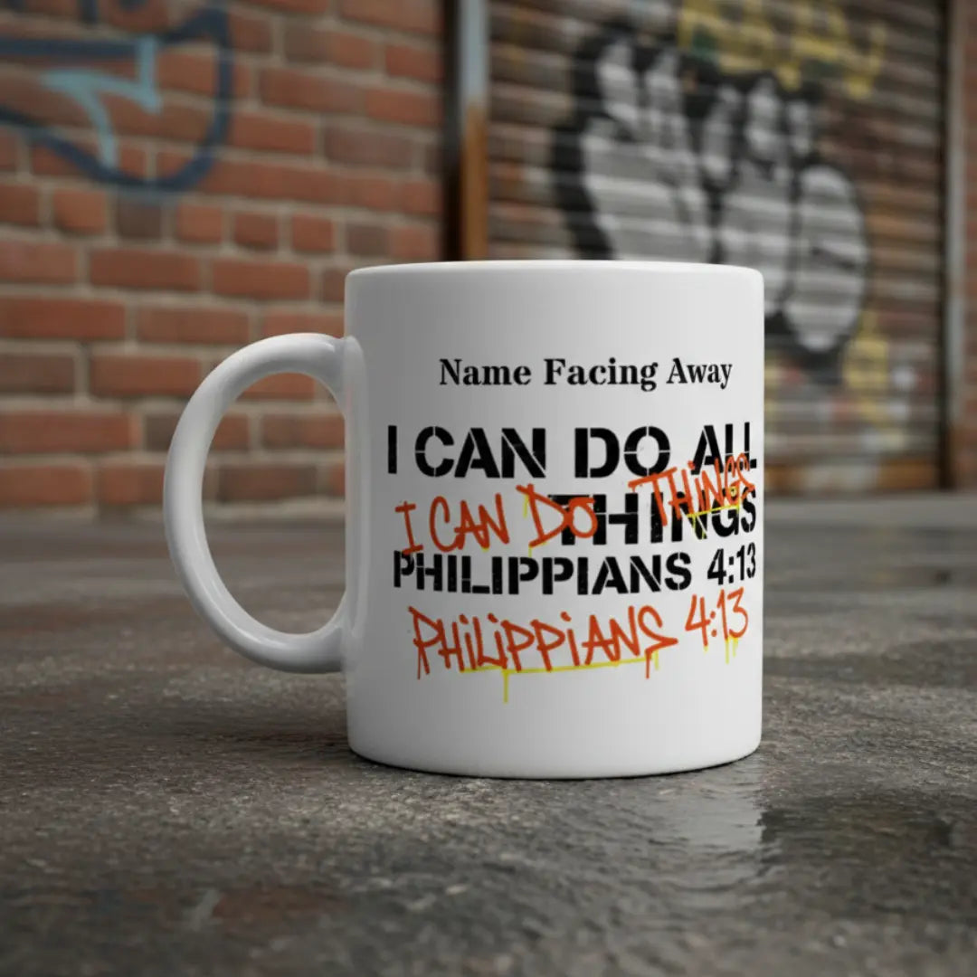 Personalised Philippians 4:13 'Street Strength' Mug – UK Urban Typography Jazzy Faith Designs